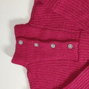 NWT Express Oversized WoolBlend Embellished Quarter Snap Tunic Sweater Fuchsia L